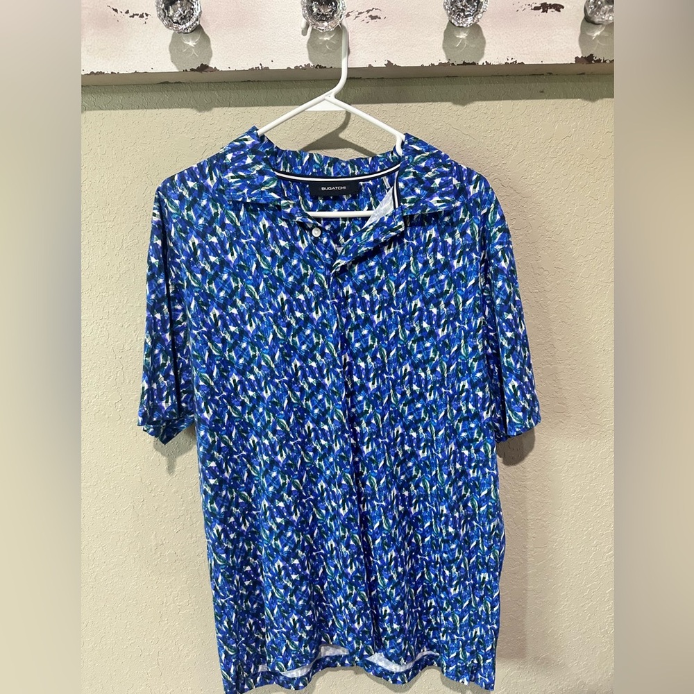 Bugatchi Blue & Green Abstract Print Polo